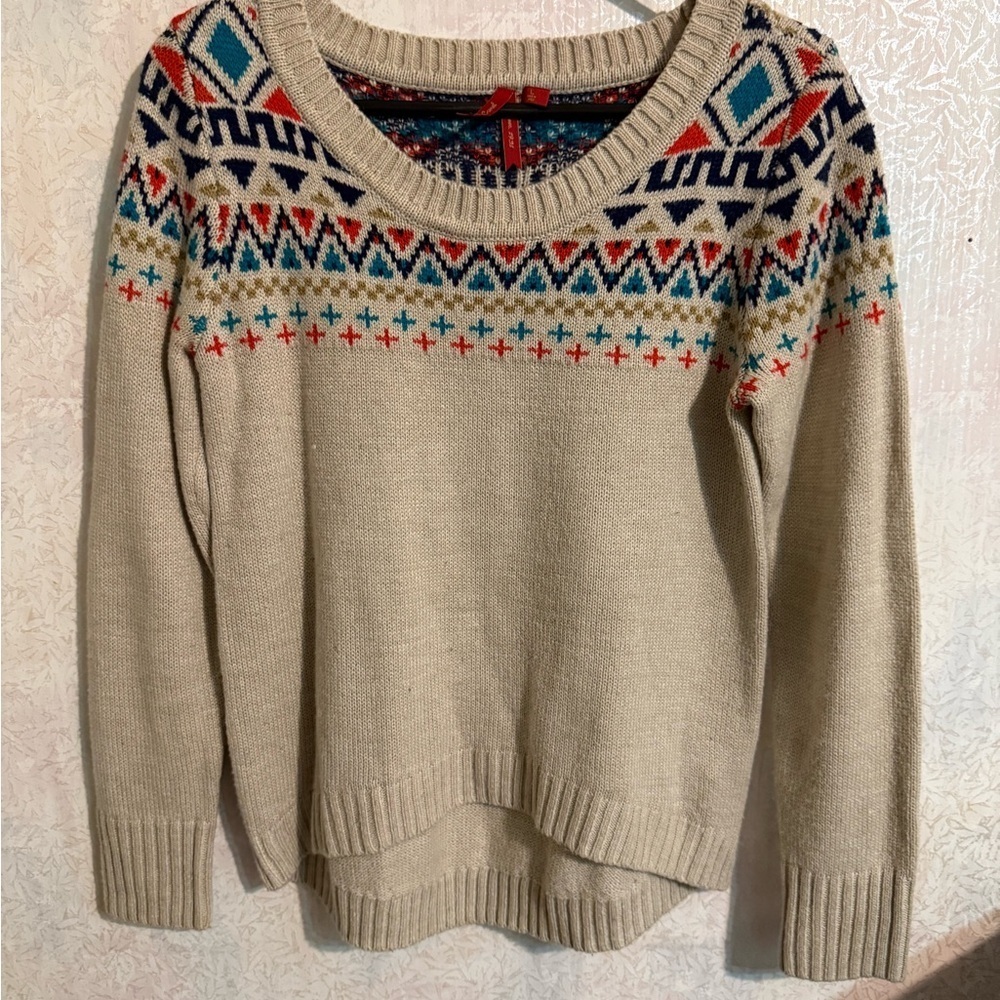 Red Camel High Low Multicolor Patterned Sweater, Sz Lg, 100% Acrylic